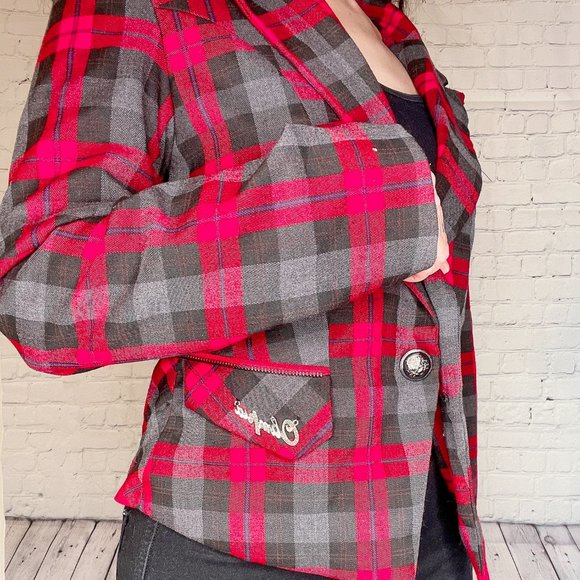 Korean K Fashion Red Black Plaid Blazer - Picture 10 of 10